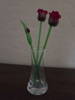 Glass deco items, VASE, STEM FLOWERS see description area