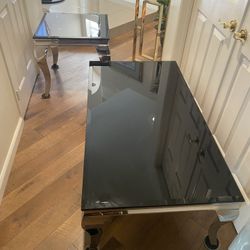 Almost New Chrome And  Black Glass Coffee & End&sofa Table