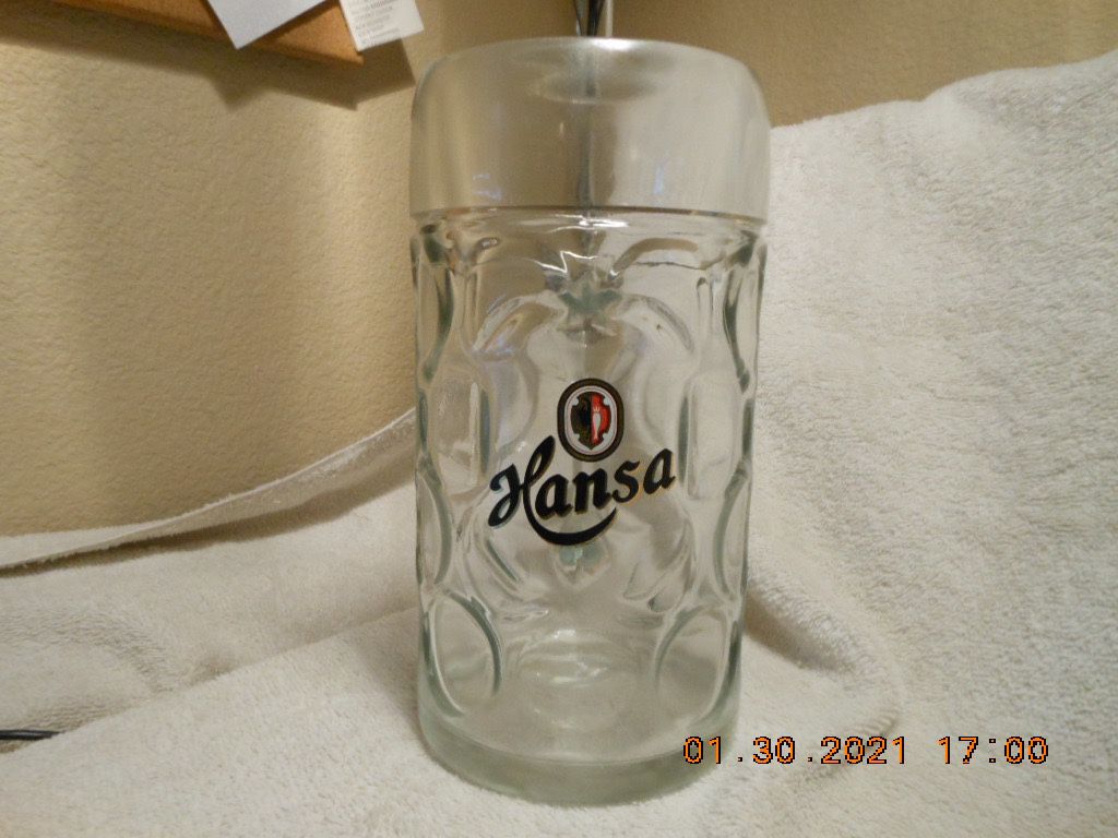 New - Large dimpled glass beer stein from Hansa Brewery – Norway