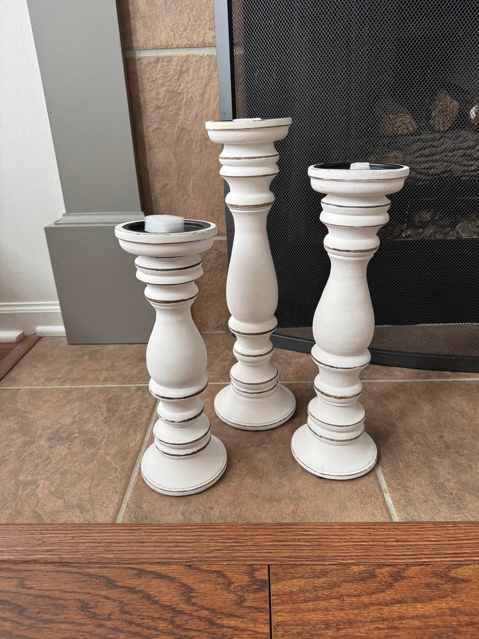 Set of 3 Wooden Pillar Candle Holders