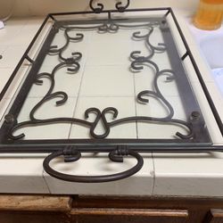 Large Beautiful Serving Tray Wrought Iron And Glass Top. Reduced Again Was $30