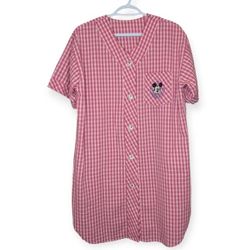 Vintage Mickey Mouse Check Button Down Nightgown Dress