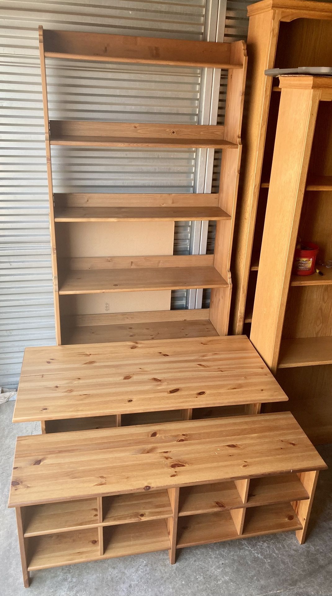 3 Piece Knotty Pine Bench Table Bookshelf Set
