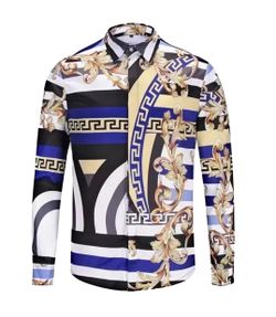 mens long sleeve fashion luxury design print dress shirt-