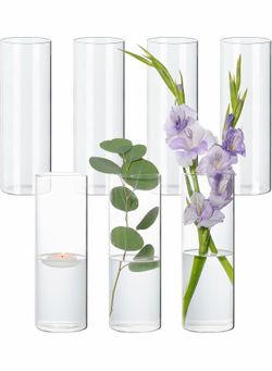 7Pcs Glass Cylinder Vase for Centerpieces 10 Inch Tall Clear Glass Flower Vase Bulk, Glass Hurricane Candle Holder Floral Vases for Table, Floating Ca