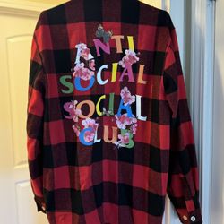 antisocial social club men’s button up plaid shirt size small