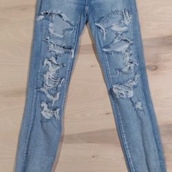 American Eagle Womens Skinny Jeans Light Wash Distressed Ripped Denim Sz:00