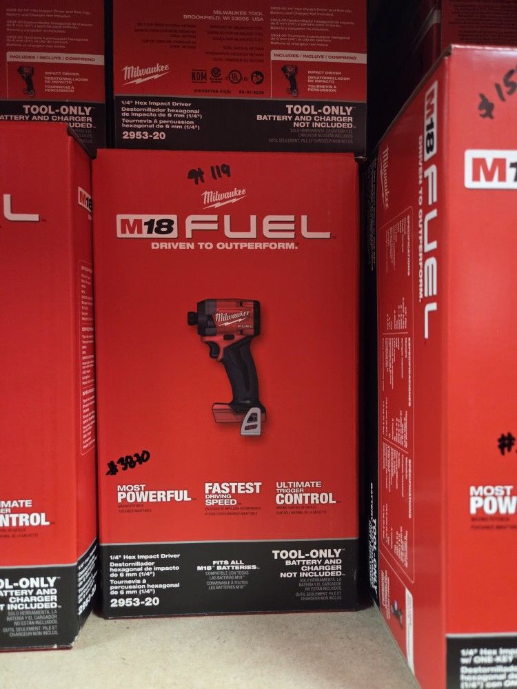 Milwaukee
M18 FUEL 18V Lithium-Ion Brushless Cordless 1/4 in. Hex Impact Driver (Tool-Only)