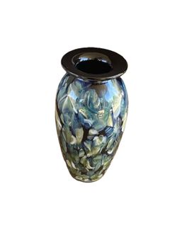 handblown art glass vase by Robert Eickholt, featuring a multi-colored swirled "agate" pattern