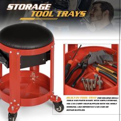 Magshion Rolling Shop Stool for Garage with Built-in Drawer, Tool Storage & Can Holder – 300 lbs Capacity Padded Mechanic Seat with Wheels for Worksho