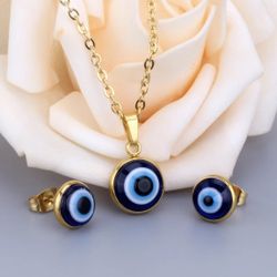 Stainless Steel Evil Eye Necklace Set