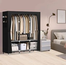 LOKEME Wardrobe Closet,Portable Closet for Bedroom Steel Pipe Diameter 19mm Strong and Sturdy Black Portable Closets for Hanging Clothes with 3 Hangin