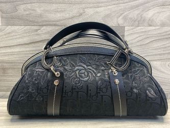 Christian Dior Trotter Floral Embroidered Handbag – Black Canvas – Authentic (162418-3)