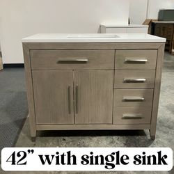 42'' Solid Wood Bathroom Vanity Cabinet with Stone Countertop(Open Box)