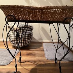 Rattan And Wrought Iron Basket Stand