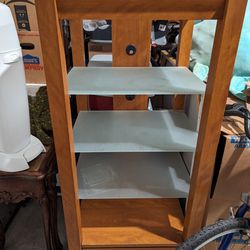 Wood / Glass Shelving Unit With Cable Holes For Electronics 