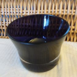 DEEP PURPLE & CLEAR GLASS BOTTOM THICK CANDLE HOLDER OR VASE