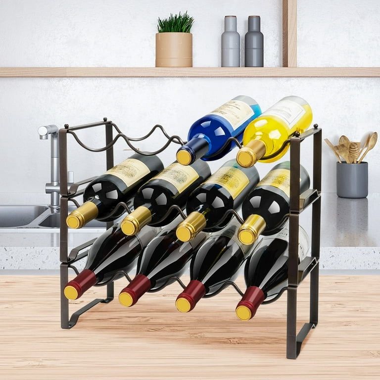 3-Tier tabletop Stackable Freestanding Wine Rack,Standing Bottles Holder Organizer,Wine Storage Shelf,Perfect for Bar,Wine Cellar,Basement,Cabinet,Pan