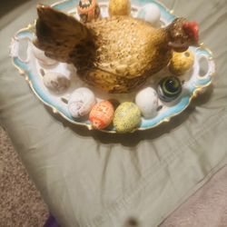 Antique Nested Hen Egg Server By Fischer & Mieg Porcelain Company In Czech .