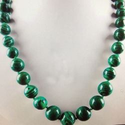 6-14mm Green Gorgeous Malachite Gemstone Round Beads Necklace 18” AAA.   SG-0100