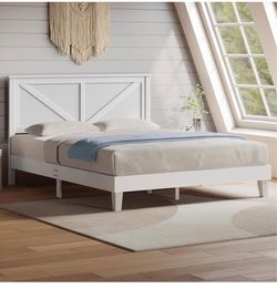 Yaheetech Queen Size Wood Platform Bed Frame – White