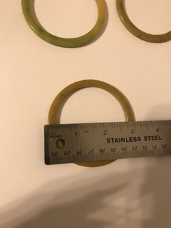 Antique Set of 4 Green & Yellow Swirl BakeLite Bangle 3” Bracelets Combo Thumbnail