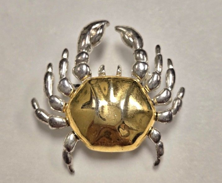 Vintage Two Toned Gold & Silver Crab Brooch Anne Klein Marked AK