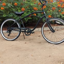 7 Speed Electra Cruiser Black With White Walls 