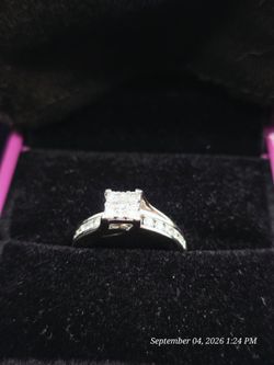 14k White Gold Diamond Engagement Ring, Round Brilliant w/ Accents Sz 6.5
