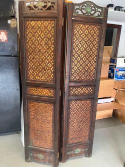 Vintage 4-Panel Wooden Room Divider / Folding Privacy Screen