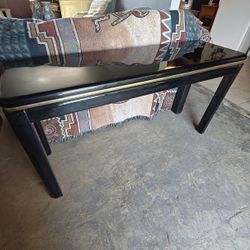 Post-Modern Art Deco Black Lacquer Console/Entry/Sofa Table With Golden Brass Inlay