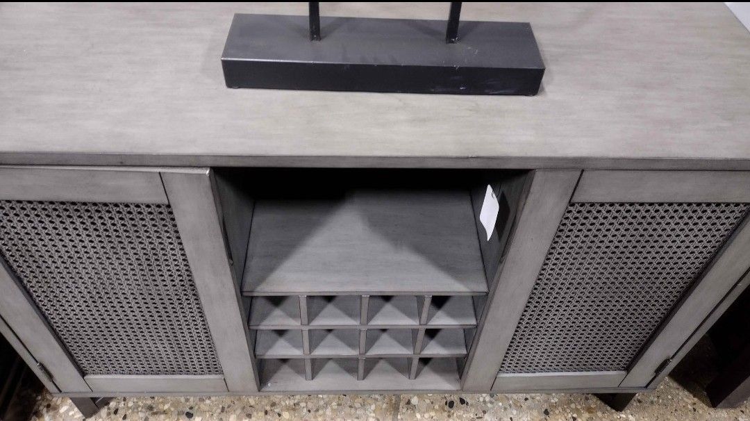 Wood Rattan Wine Rack Buffet Server - Gray Finish(New)