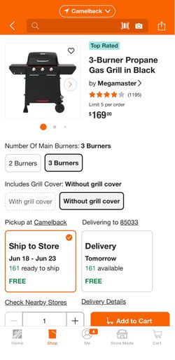 Megamaster 3-Burner Propane Gas Grill in Black