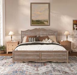 Yurevna King Chalk Wood Tufted Platform Bed with Headboard