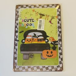 Halloween Too Cute to Spook Candy Corn 8” x 12” Rusted Look Metal Tin Sign OPEN BOX