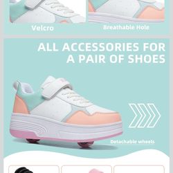 Fashion Sneaker Roller Skate Shoes for Boys Girls Kids Detachable Wheeled 2 in 1 Skating Shoes with Wheels