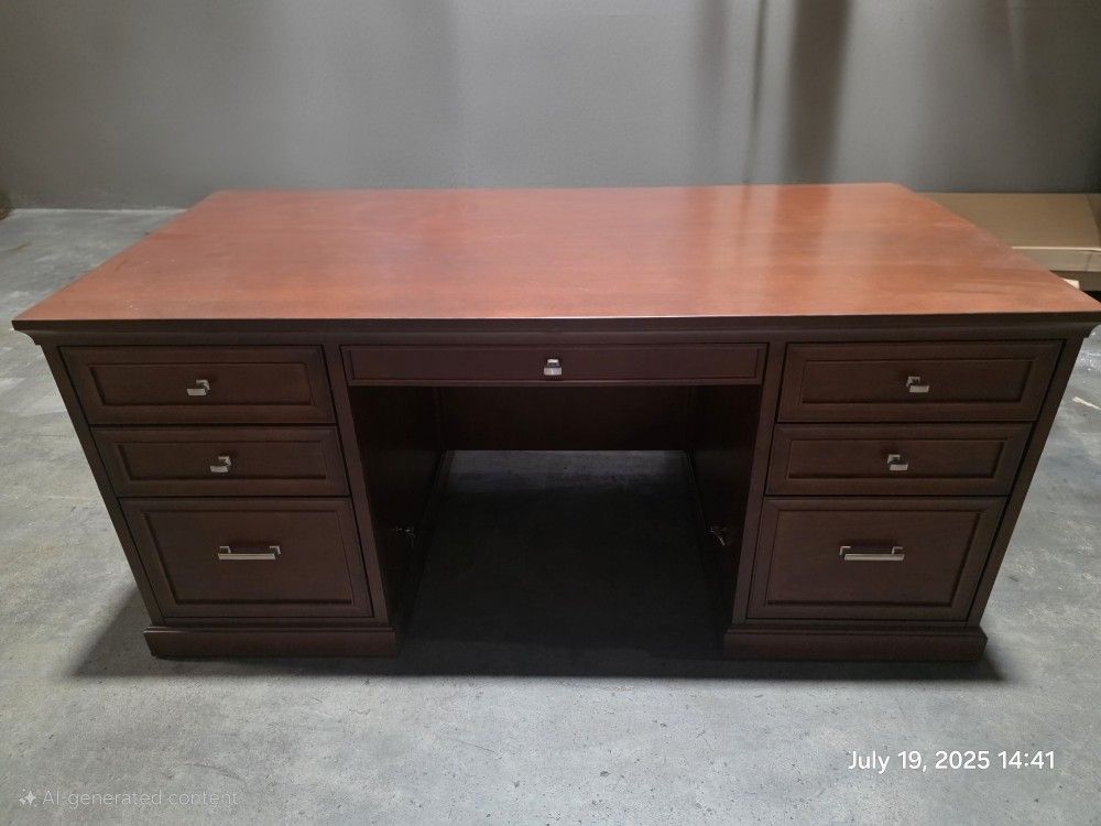 Executive Double Ped Desk / New Home Or Office Real Wood