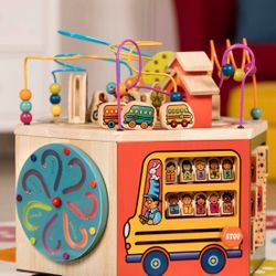 Wood activity floor cube for toddlers 