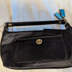 Coach Black And Teal Nylon Clutch With Strap