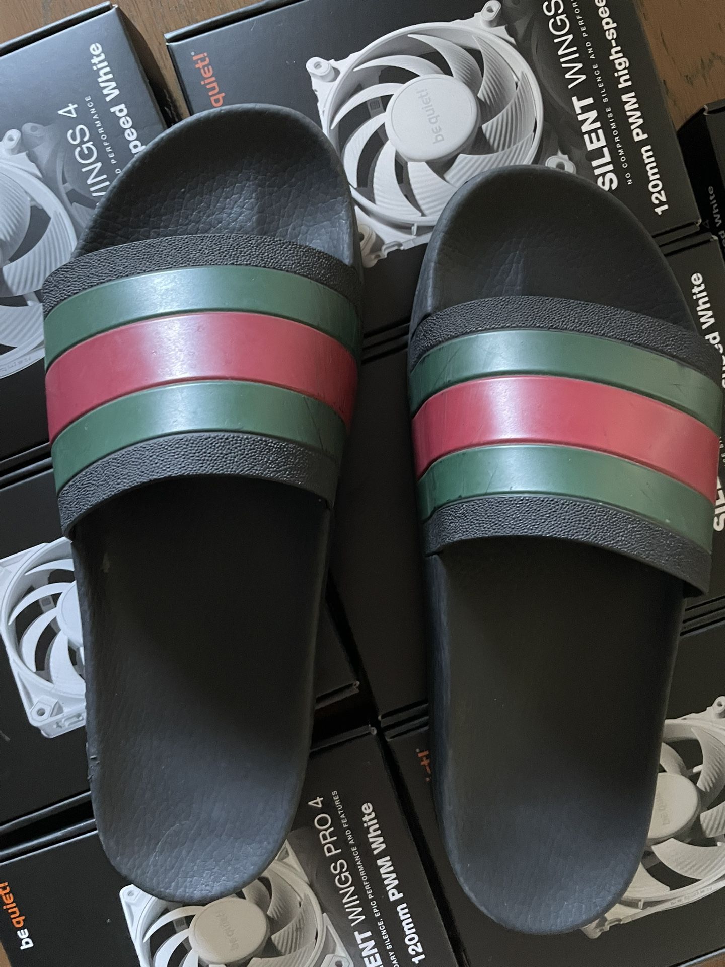 Gucci Men's Web Signature Stripe Slide Sandals- Size 12