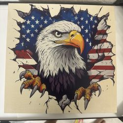 American Eagle Wood Canvas Art: Patriotic Bald Eagle Wall Decor, US Flag Art Decor