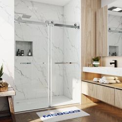 72 in. W x 76 in. H Double Sliding Frameless Shower Door in Brushed Nickel with Smooth Sliding and 3/8 in. (10 mm) Glass