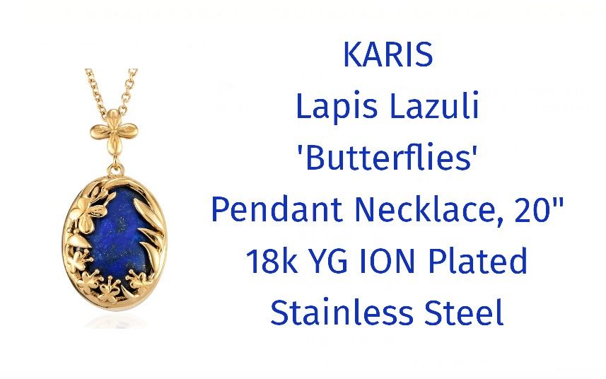 KARIS Lapis Lazuli 'Butterflies' Necklace, 18k ION Plated Stainless Steel