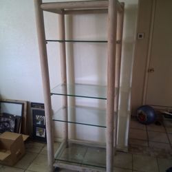 Rustic Peeled Log 5-Shelf Glass Étagère