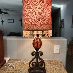 Brown Metal Lamp With Shade 