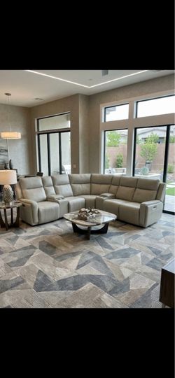 Next Level plush All Electric Powered Italian Leather Sectional Sofa And Two End Tables