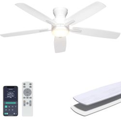 New 52'' Low Profile Ceiling Fan with Light& Remote/APP Control, Flush Mount Dimmable Reversible