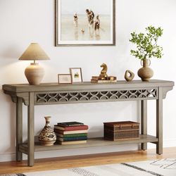 Farmhouse Console Table, 70.8" Narrow Wood Sofa Table with Storage