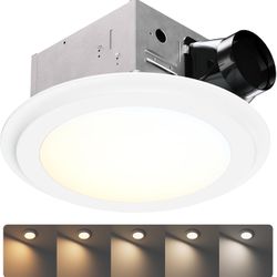 100CFM Round Bathroom Ventilation Fan: Quiet 1.2 Sones Ceiling Mount Exhaust Fan Combo with Integrated LED Light
