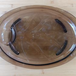 Vintage PYREX Amber "Tree Of Life" Footed Platter